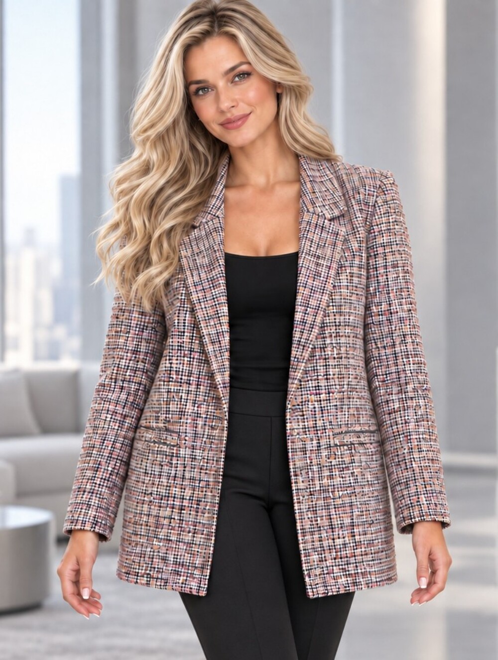 Nanette Lepore Josie Boucle Tweed Lightweight Open Front Blazer